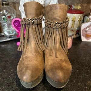 Sbicca Tan Fringe Ankle Booties